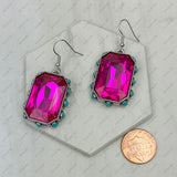 ER241130-02-CLEAR                    Silver metal with clear crystal and blue turquoise stone Earrings