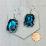 ER241130-02-CLEAR                    Silver metal with clear crystal and blue turquoise stone Earrings