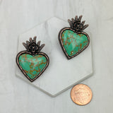 ER241130-04-COPPER-BLUE                     Copper metal with blue turquoise stone heart Earrings