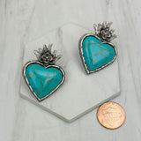 ER241130-04-SILVER-BLUE                     Silver metal with blue turquoise stone heart Earrings