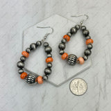 ER250309-08               Silver Navajo pearl with orange roundel turquoise stone teardrop Earrings