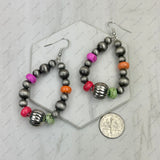 ER250309-10             Silver Navajo pearl with muti color roundel turquoise stone teardrop Earrings