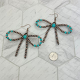 ER250309-16            Copper Navajo pearl beads with blue turquoise stone beads bow tie Earrings