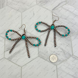 ER250309-17           Copper Navajo pearl beads with green turquoise stone beads bow tie Earrings