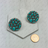 ER250330-01-BLUE         Silver metal with blue turquoise stone circle Earrings