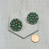 ER250330-01-BLUE         Silver metal with blue turquoise stone circle Earrings