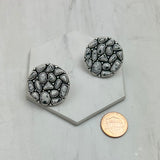 ER250330-01-BLUE         Silver metal with blue turquoise stone circle Earrings
