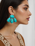 ER250430-01-BLUE            Silver metal with blue turquoise stone Animal paw Earrings