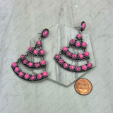 ER250430-02-HOT PINK                  Silver metal with hot pink stone beads Earrings