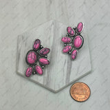 ER250430-03-HOT PINK                Silver metal with hot pink stone beads Earrings