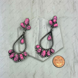 ER250430-04-HOT PINK             Silver metal with hot pink stone beads Earrings
