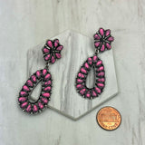 ER250430-05-HOT PINK          Silver metal with hot pink stone beads Earrings