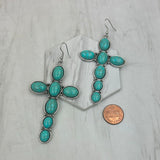 ER250607-01              Silver metal with blue turquoise stone cross Earrings
