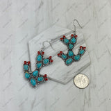 ER250930-01-BLUE            Silver metal with blue oval turquoise stone cactus Earring