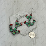 ER250930-01-BLUE            Silver metal with blue oval turquoise stone cactus Earring