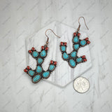 ER250930-01-COPPER                Copper metal with blue turquoise stone Cactus Earrings