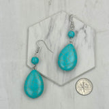 ER240125-07-BLUE               Blue turquoise ball with teardrop stone Earrings.
