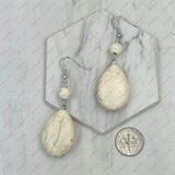 ER240125-07-BLUE               Blue turquoise ball with teardrop stone Earrings.