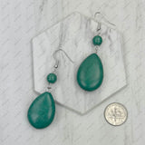 ER240125-07-BLUE               Blue turquoise ball with teardrop stone Earrings.