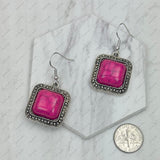 ER240125-05-BLUE                     Silver with blue turquoise square stone Earrings.