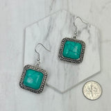 ER240125-05-BLUE                     Silver with blue turquoise square stone Earrings.