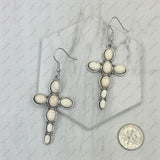 ER240125-04-BLUE                       silver with blue  turquoise oval stone cross Earrings.