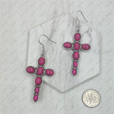 ER240125-04-BLUE                       silver with blue  turquoise oval stone cross Earrings.