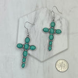 ER240125-04-BLUE                       silver with blue  turquoise oval stone cross Earrings.