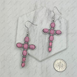 ER240125-04-BLUE                       silver with blue  turquoise oval stone cross Earrings.