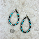 ERS230617-01-BLUE       "Silver Navajo pearl with blue turquoise stone  teardrop Earrings"