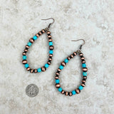 ERS230617-02-BLUE     "Cooper Navajo pearl with blue turquoise stone  teardrop Earrings"