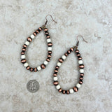 ERS230617-02-WHITE     Cooper Navajo pearl with white stone teardrop Earrings
