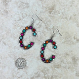 ERS230618-C-ORANGE      Silver with orange stone letter C Earrings