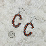 ERS230618-C-ORANGE      Silver with orange stone letter C Earrings