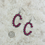 ERS230618-C-ORANGE      Silver with orange stone letter C Earrings