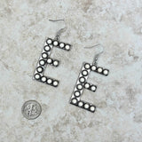 ERS230618-E-WHITE     Silver with White stone letter E Earrings
