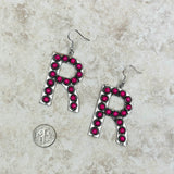 ERS230618-R-WHITE     Silver with white stone letter F Earrings