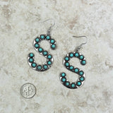 ERS230618-S-BLUE    Silver with blue turquoise stone letter S Earrings