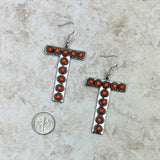 ERS230618-T-MUTI     Silver with muti color stone letter T Earrings