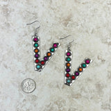 ERS230618-V-ORANGE      Silver with orange stone letter V Earrings