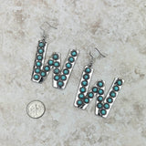 ERS230618-W-BLUE     Silver with blue turquoise stone letter W Earrings