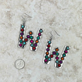 ERS230618-W-BLUE     Silver with blue turquoise stone letter W Earrings