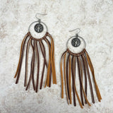 ERZ210125-19     Silver hoop with coin long horn tassel Earrings