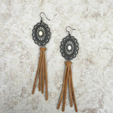 ERZ220525-12     Silver with white stone concho light brown tassel Earrings