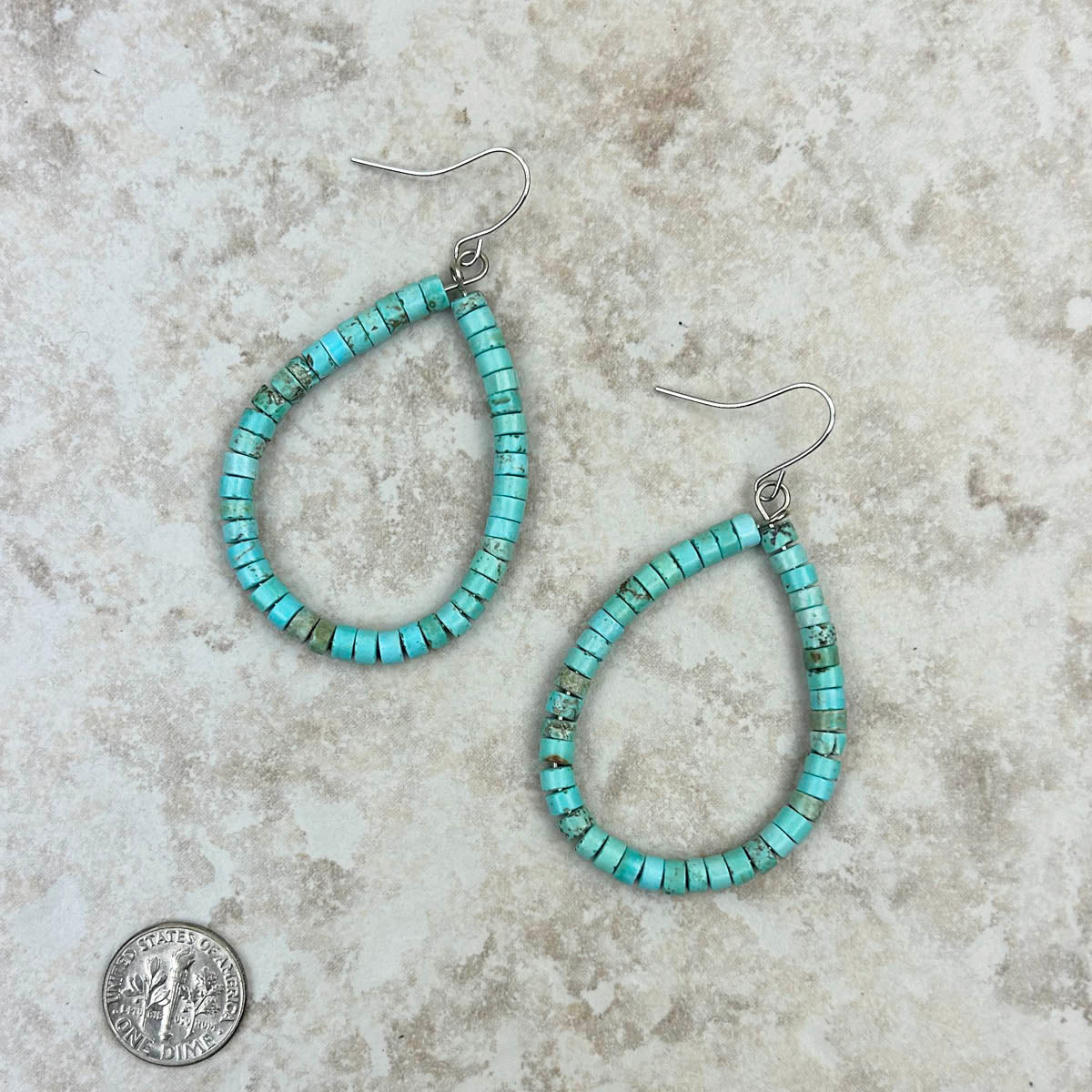 ERZ220905-12	Blue roundel turquoise stone teardrop hoop Earrings