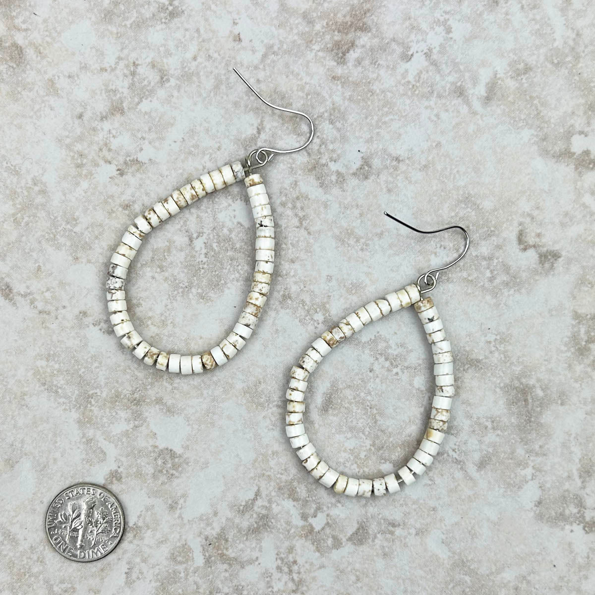 ERZ220905-15	White roundel stone teardrop hoop Earrings