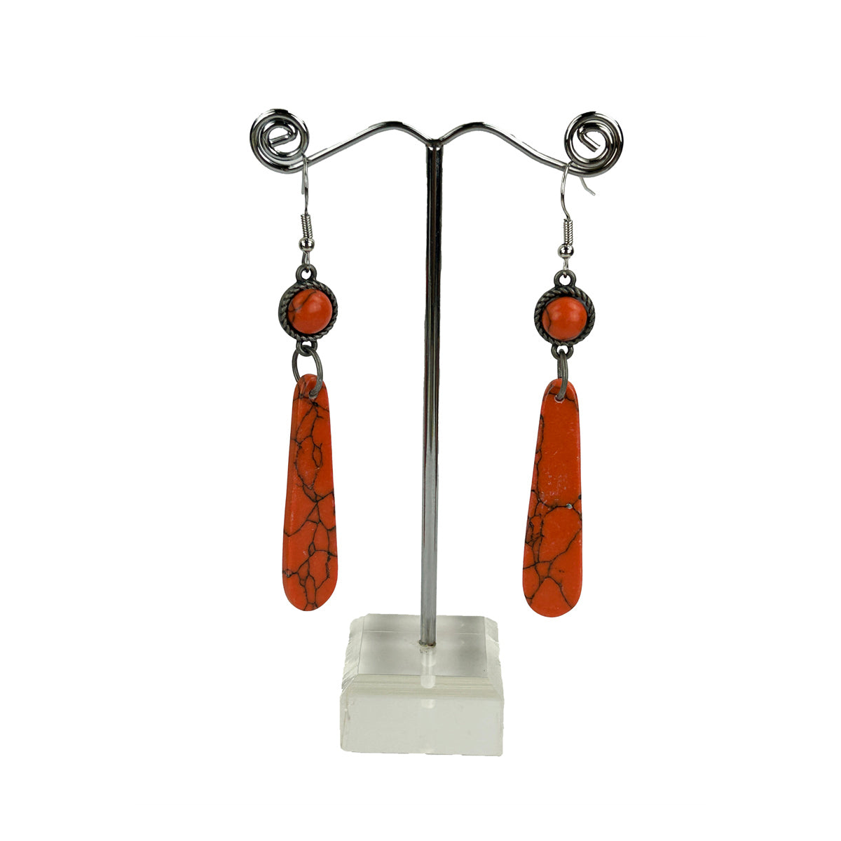 ERZ221125-10     2.5 Inches orange stone teardrop Earring