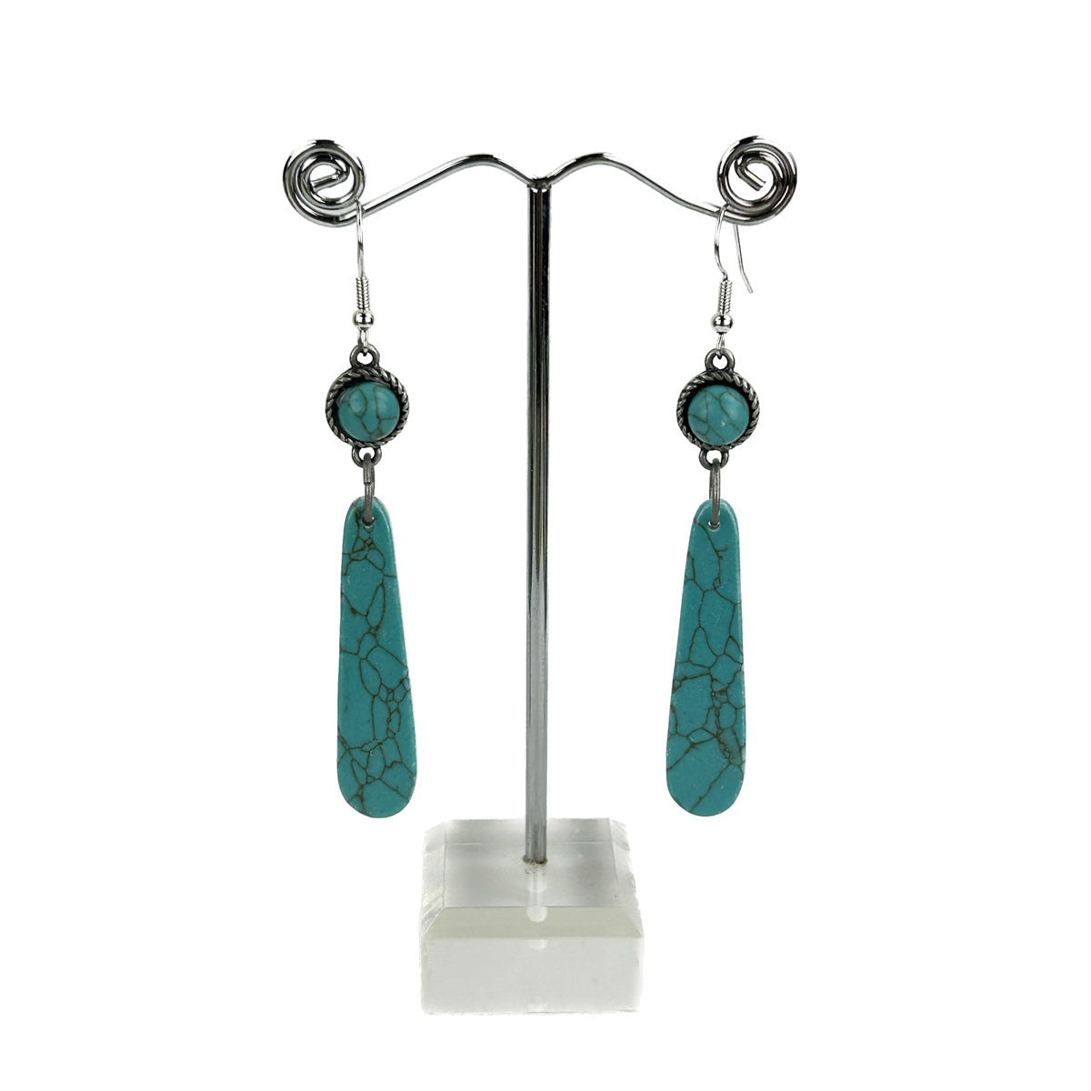 ERZ221125-12     2.5 Inches blue turquoise stone teardrop Earring