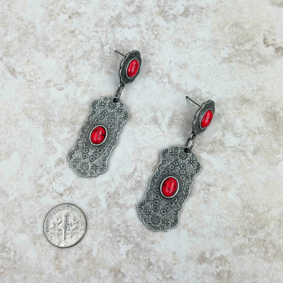 ERZ230405-06     Silver metal with red stone Earrings