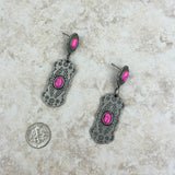 ERZ230405-08       Silver metal with hot pink stone Earrings